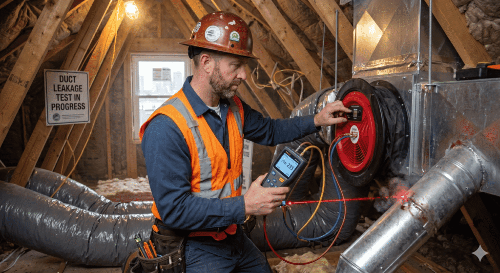 Duct leakage test on a residential HVAC system - duct leakage testing in Marion, MA