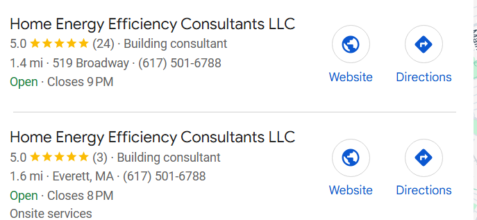 Google reviews screenshot for Home Energy Efficiency Consultants LLC