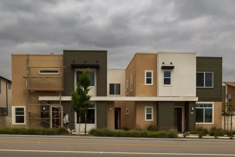 Row of modern two-story townhouses with mixed-color siding - Stretch Code compliance in Winchendon, MA