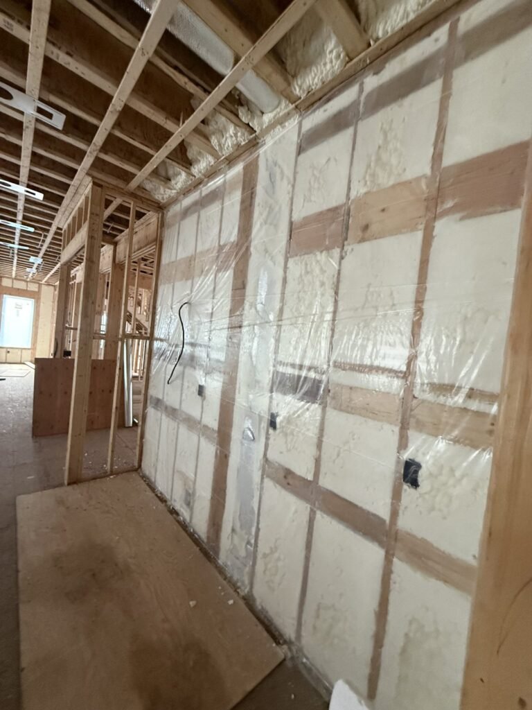 Spray foam on a long exterior wall during a full renovation - spray foam insulation in Randolph, MA