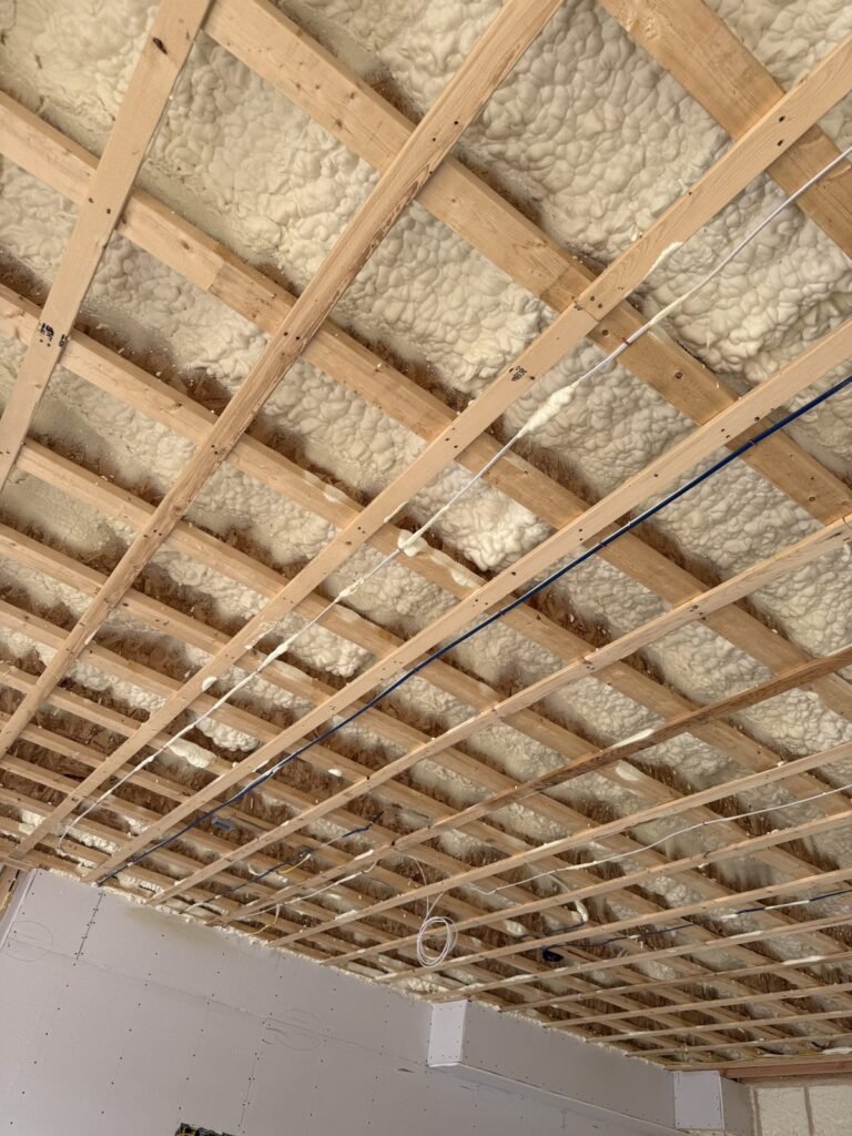 Furring strips across a ceiling of spray-foamed joist bays - spray foam insulation in Hatfield, MA