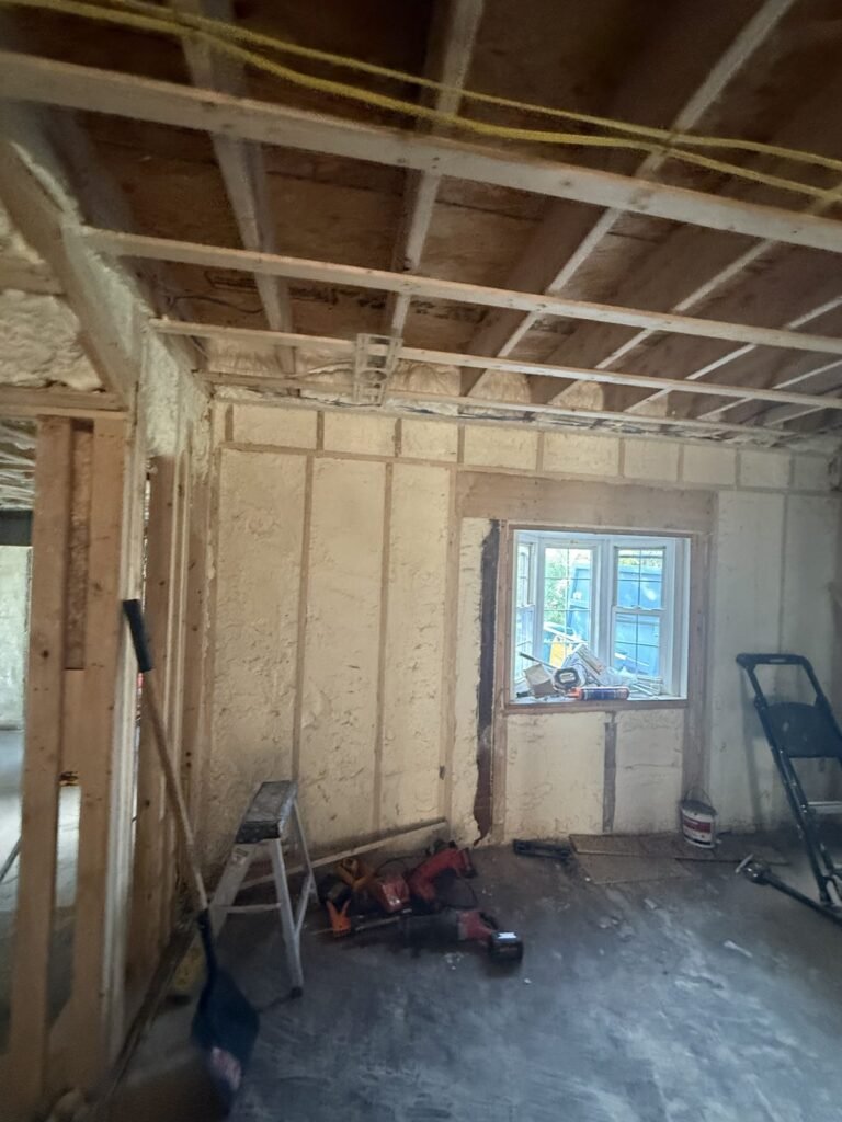 Room with spray foam walls and wiring ready for inspection - spray foam insulation in Rowley, MA