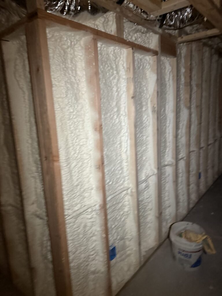 Tall stud wall filled with open-cell spray foam - HERS rating in Canton, MA