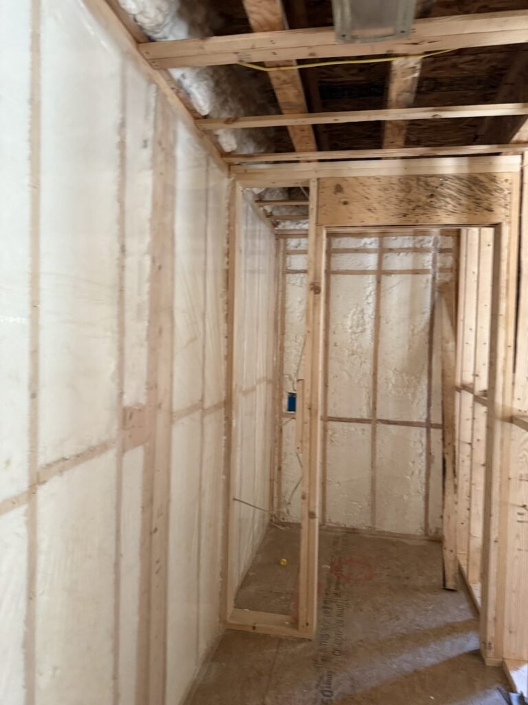 Spray foam on walls around a framed closet - spray foam insulation in Windsor, MA