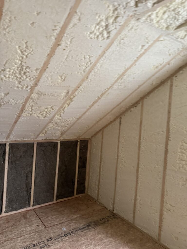 Sloped ceiling and kneewall bays coated with spray foam - spray foam insulation in Lunenburg, MA