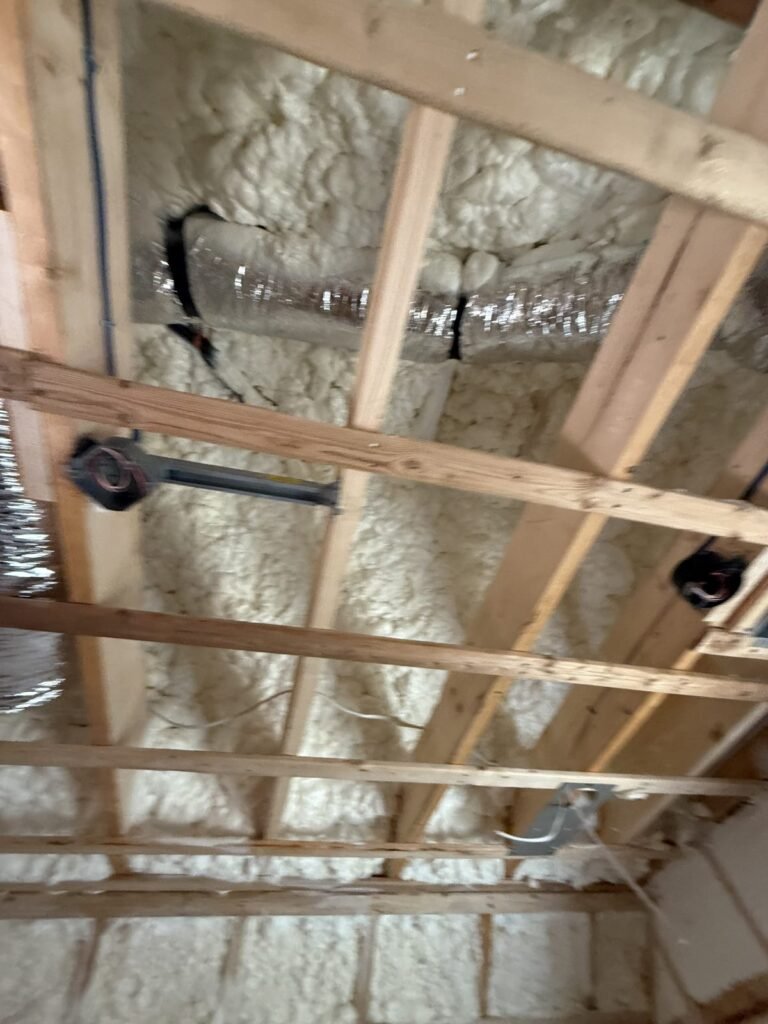 Spray foam ceiling around ductwork and recessed light housings - spray foam insulation in Webster, MA
