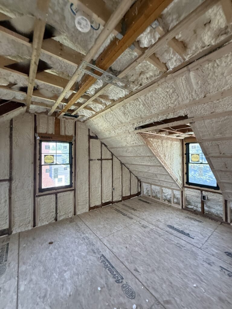 Sloped ceiling with foamed rafters and dormer windows - HERS rating in East Longmeadow, MA